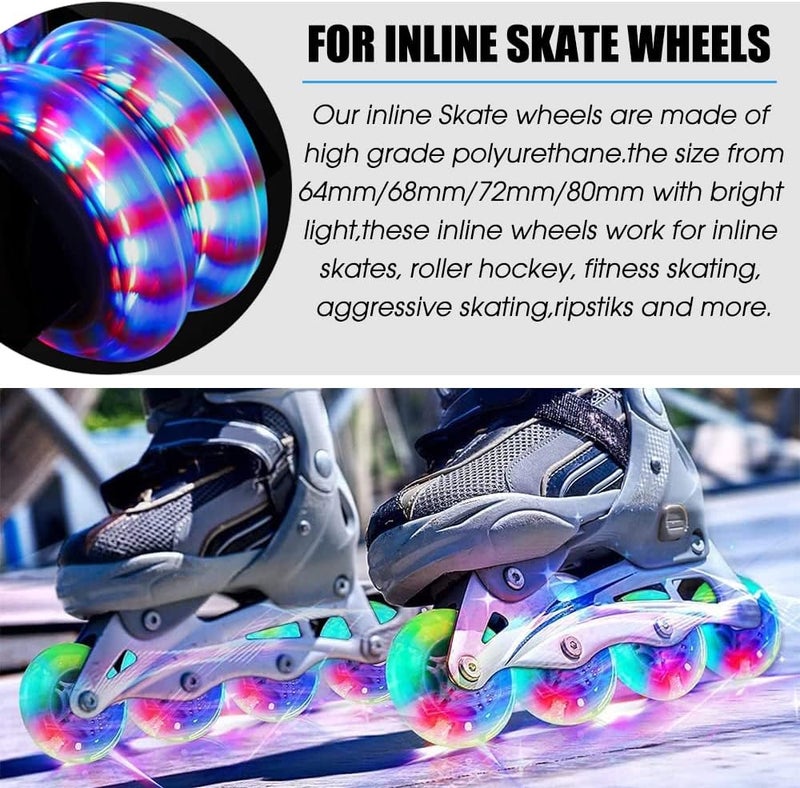 Kutrick 8 Pack Light Up Inline Skate Wheels 64mm 72mm 76mm 80mm With ABEC-9 Bearing - 85A for Indoor & Outdoor - Image 4
